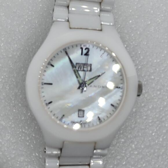 Android Aragon White Ceramic MOP Sapphire 8mm Slim case Watch Bracelet Band Thin - Picture 3 of 12